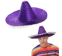 MEXICAN STRAW SOMBRERO HAT MENS OR LADIES IDEAL FANCY DRESS (PURPLE)