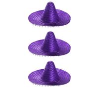 Adults Mexican Sombreros - Pack of 3 Purple Straw Sombreros with Pom Pom Edges - Mexico Cinco de Mayo Fancy Dress Accessory