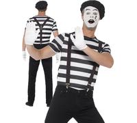 Smiffy's Men's Gentleman Mime Artist Costume, Top, Beret, Gloves, Braces And - - costume mime artist fancy dress mens circus french outfit adults