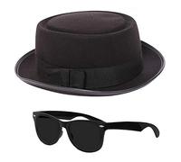 Adults Mod Rocker Accessory Set. 60s Fancy Dress Classic Black Pork Pie Hat and Black Sunglasses. Mods and Movies Pork Pie Hat for Men and Women. Size: 58cm