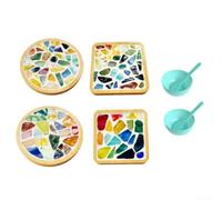Adults Mosaic Art Kit, 4 Pack DIY Coaster Making Set with Polished Glass Pieces, Educational Craft Activity for Birthday and Christmas