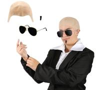 Adults Mr Worldwide Accessory Set - Bald Cap, Black Sunglasses, Black Soul Patch - Mens Ladies Music Icon Famous Celebrity Fancy Dress Costume Accessory Set