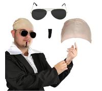 Adults Mr Worldwide Accessory Set - Nude Latex Bald Cap, Black Sunglasses, Black Soul Patch - Mens Womens Music Icon Famous Celebrity Fancy Dress Club Activities Halloween Party Clothing Accessories