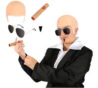 Adults Mr Worldwide Costume Accessory Set, Nude Latex Bald Cap,Black Sunglasses, Black Soul Patch,Realistic cigar props,Fancy Dress Costume Accessory Set for Stage Plays, Movies, Club Activities