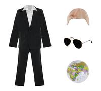 Adults Mr Worldwide Costume - Black Suit, White Shirt, Bald Cap, Sunglasses, Black Goatee and Inflatable Globe - Perfect for Rap Artist Dress Up and Music Themed Fancy Dress Events