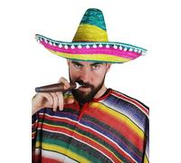 Adults Multicoloured Mexican Sombreros - Pack of 6 - Multicoloured Straw Sombreros with White Pompoms - Mens Womens Mexico Bandit Mariachi Cinco de Mayo Fancy Dress Costume Accessory