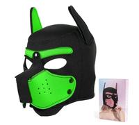 Adults Neoprene Puppy Hood Mask, Removable Cosplay Dog Full Face Pup Hood Pup Mask for Halloween (Green)
