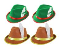 Adults Oktoberfest Accessory Set - 2x Green Tyrolean Hat with Red Band & Feather, 2x Brown Bavarian Hat with Yellow Band & Feather - Mens Womens Oktoberfest Fancy Dress Costume Accessory Set