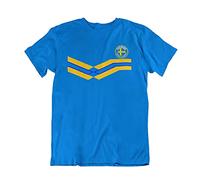 Adults or Kids Sweden 2021 Football T-Shirt 2020 Retro Strip Design with Country Badge Swedish Euro Team Mens Womens Boys Girls Royal Blue
