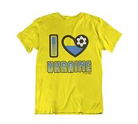 Adults or Kids Ukraine 2021 Football T-Shirt 2020 I Love Ukraine with Country Flag Euro Team Yellow
