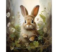 Adults' Paint-by-Number Kits,Rabbit Hare Bunny,DIY Acrylic Painting Kit for Hand Art,40x50cm,Without Frame