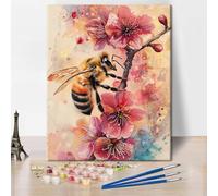 Adults Paint by Numbers Kit for Beginners Detailed Bee on Cherry Blossom Nature Paint by Numbers Kit for Adults Relaxing Spring Watercolor Style Art DIY Canvas Painting with Acrylic 16x20 Inch