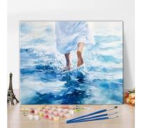 Adults Paint by Numbers Kit for Beginners Jesus Walks on Water Religious Paint by Numbers Kit for Adults Christian Themed DIY Canvas Painting with Ocean Waves and Disciples Acrylic 16x20 Inch