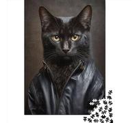 Adults Paper Jigsaw Cool Black Cat 1000 Pieces of Jigsaw Puzzles Rectangular Puzzle Intellectual Development Game 1000pcs (38x26cm)
