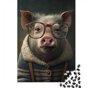 Adults Paper Jigsaw Hipster Pig in Clothes 1000 Pieces of Jigsaw Puzzles Rectangular Puzzle Intellectual Development Game 1000pcs (38x26cm)