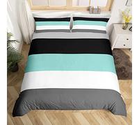 Adults Patchwork Turquoise Striped Single Duvet Cover Teal Black Gray Bedding Set Modern Geometric Stripes Comforter Cover Soft Lightweight Quilt Cover For All Season With 1 Pillow Case