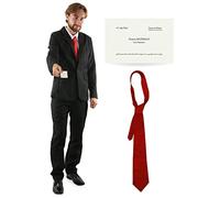 Adults Patrick Bateman Costume - Black Suit with Red Tie & Business Card - Men’s Psycho American Fancy Dress Outfit for Halloween, TV & Film Character Parties - Large