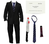 Adults Patrick Bateman Costume - XX-Large - Black Suit + Blue Tie + Bloody Knife + Business Card + Fake Blood - American Psycho Character Halloween Fancy Dress Costume
