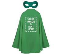 Adults Personalised Superhero Costume - Pack of 1 - Long Green Cape with Your Design on the Back, Matching Eyemask - Mens Stag Party Charity Upload Your Own Design Customised Fancy Dress Outfit