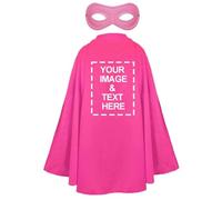 Adults Personalised Superhero Costume - Pack of 12 - Long Pink Cape with Your Design on the Back, Matching Eyemask - Mens Stag Party Charity Upload Your Own Design Customised Fancy Dress Outfit