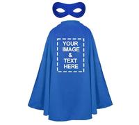 Adults Personalised Superhero Costume - Pack of 3 - Long Blue Cape with Your Design on the Back, Matching Eyemask - Mens Stag Party Charity Upload Your Own Design Customised Fancy Dress Outfit