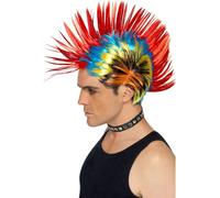 Adults Peter Wright Wig Darts Multi Mowhawk 80s Punk Fancy Dress 1980s New