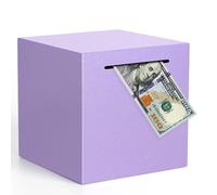 Adults Piggy Bank Must Break to Open, Unbreakable Stainless Steel Piggy Bank for Adults, Metal Savings Box for Cash Saving (Purple, 15cm)