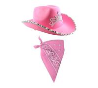 Adults Pink Cowboy Accessory Set - Pack of 1 - Pink Cowboy Hat with Attached Tiara + Matching Paisley Bandana - Ladies Hen Night Cowgirl Western Fancy Dress Costume Accessory Set