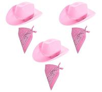 Adults Pink Cowboy Accessory Set - Pack of 3 - Pink Star-Studded Cowboy Hat + Matching Paisley Bandana - Ladies Hen Night Cowgirl Western Fancy Dress Costume Accessory Set