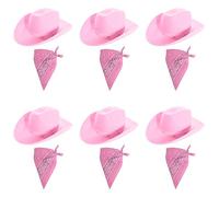 Adults Pink Cowboy Accessory Set - Pack of 6 - Pink Star-Studded Cowboy Hat + Matching Paisley Bandana - Ladies Hen Night Cowgirl Western Fancy Dress Costume Accessory Set