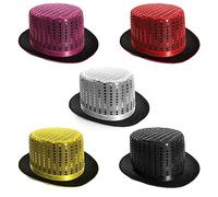 Adults Pink Sequin Top Hat - Pack of 24 - Black Satin With Sequins on Top - Perfect for Magical Shows, Stage Productions, Ringmaster Hat, Hen Night and Other Fancy Dress Events