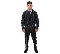 Mens Halloween Costume - XX-Large - Black Pinstripe Suit & Trousers, Spiv Tash and Fake Cigar - Adults Halloween Fancy Dress Costume