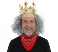 Adults Plane King Guy Costume Set - Fancy Dress Outfit with Crown, Grey Wig and Bandana - Perfect for Halloween, Parties, Theme Events and Movie or Character Cosplay