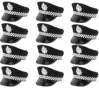 Adults Police Hat with Badge - Unisex British Police Officer Costume Accessory for Men & Women, Fancy Dress Cop Policewoman Outfit for Parties, Cosplay & Halloween (12 Pack)