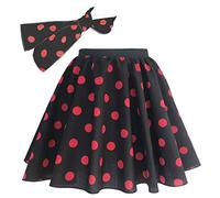 Adults Polka Dot Skirt Rock n Roll 50's/ 60's Style with Neck tie 17 21" Length (22-24 (Waist 36inch), Black and red spot)