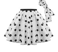 Adults Polka Dot Skirt Rock n Roll 50's/ 60's Style with Neck tie 17 21" Length (22-24 (Waist 36inch), White and Black spot)