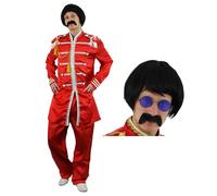 Adults Pop Sergeant Costume - Large - Blue Jacket with Silver Braiding, Blue Trousers, Black Wig, Round Blue Glasses - 60s Music Themed Fancy Dress Costume