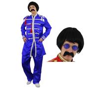 Adults Pop Sergeant Costume - Small - Blue Jacket With Silver Braiding, Trousers, Black Wig, Round Glasses - 60s Music Themed Fancy Dress