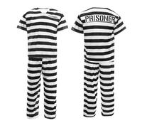 Adults Prisoner Costume - Mens Womens Convict Fancy Dress - Black & White Striped Top, Matching Trousers & Hat - Unisex TV & Film/Halloween Dress Up