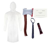 Adults Psycho Costume - Transparent Raincoat, Striped Tie, Inflatable Axe, Business Card and Fake Blood - Mens Psycho Patrick Bateman American TV Film Character Halloween Fancy Dress Costume