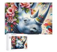 Adults Puzzles 1000 PCS Jigsaws Acrylic Majestic Blossoming Rhino Jigsaw Puzzle Fun Games But Fun And Humorous Unique Gifts for Birthday And Christmas 1000 PCS