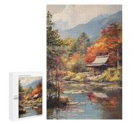 Adults Puzzles 1000 PCS Jigsaws Autumn Forest Cabin Scene Jigsaw Puzzles for Teenagers Precision Cutting Parent-child Interaction Beautiful Design Game 1000 PCS