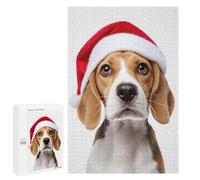 Adults Puzzles 1000 PCS Jigsaws Beagle Puppy with Santa Hat Portrait Puzzle for Adults Brain Teaser Game Analysis And Logic Parent-child Interaction 1000 PCS