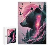 Adults Puzzles 1000 PCS Jigsaws Bear Pink Silhouette Fores Puzzle for Adults Brain Teaser Game Analysis And Logic Parent-child Interaction 1000 PCS