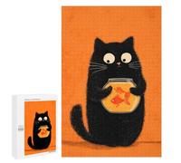 Adults Puzzles 1000 PCS Jigsaws Black Cat Holding Goldfish Bowl Jigsaw Puzzle Fun Games But Fun And Humorous Unique Gifts for Birthday And Christmas 1000 PCS