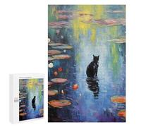 Adults Puzzles 1000 PCS Jigsaws BLACK Cat Monet WaterLily Jigsaw for Adults Toy Wall Decor Perfect Decoration Parent-child Interaction 1000 PCS