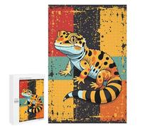 Adults Puzzles 1000 PCS Jigsaws Cartoon Gecko with Retro Background Puzzle for Adults Toy Wall Decor Stress Reliever Difficult And Challenge 1000 PCS