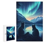 Adults Puzzles 1000 PCS Jigsaws Cats Under Aurora Borealis Northern Lights Puzzle for Adults Toy Wall Decor Stress Reliever Difficult And Challenge 1000 PCS