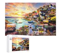 Adults Puzzles 1000 PCS Jigsaws Charming Coastal Village Sunset Scene Jigsaw Puzzle Brain Teaser Game A Work of Art Birthday And Unique Gifts 1000 PCS
