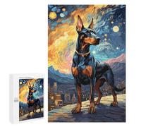 Adults Puzzles 1000 PCS Jigsaws Doberman Starry Night Teenagers Puzzles Hands-on Game Hand Speed Race Parent-child Interaction 1000 PCS